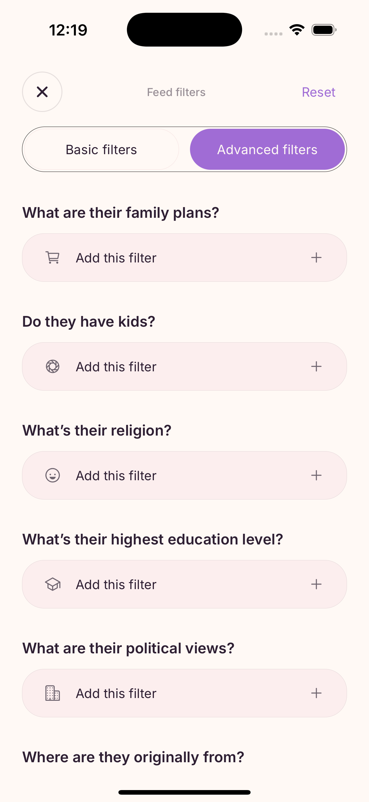 Claspa advanced discovery filters for intentional profile search