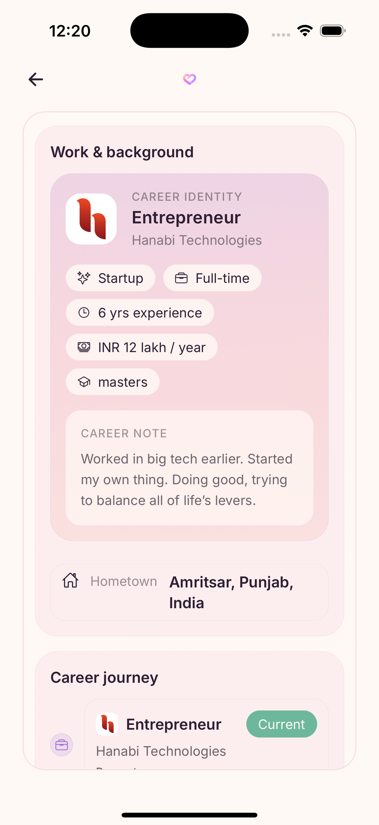 Claspa work and education profile context